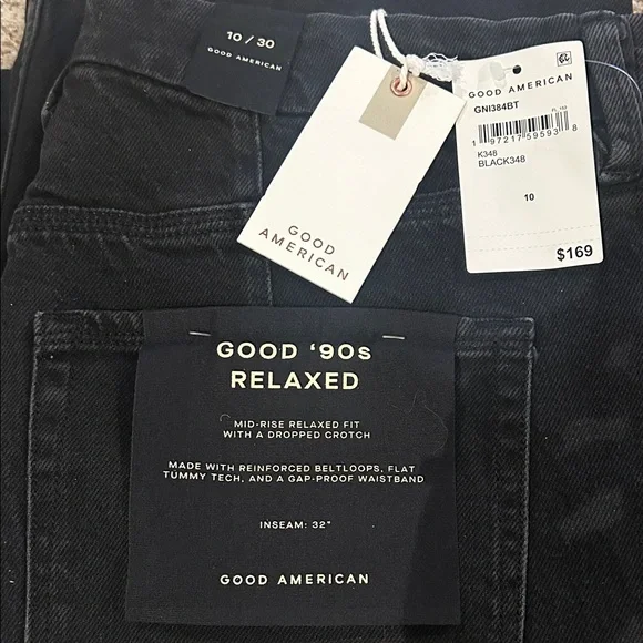 Good American Good 90’s Relaxed Mid-rise Black Jeans NWT